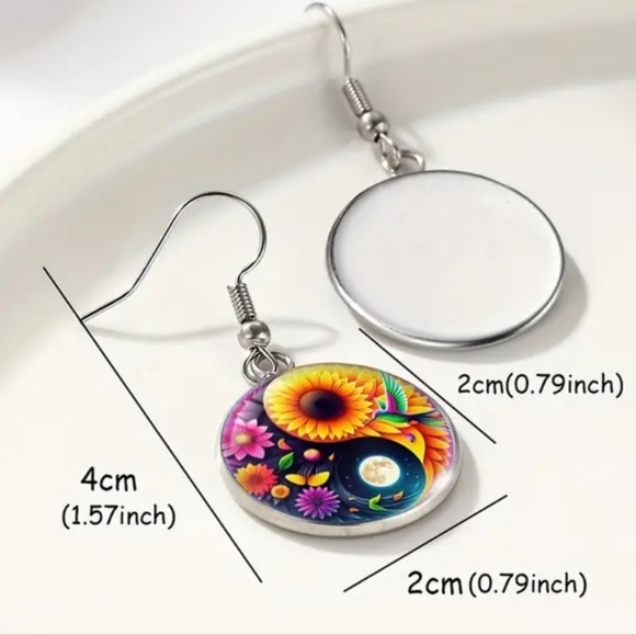 2/$30 Or 3/$35 Y2K Silver Colorful Yin Yang Sunflower Summer Earrings (#086) - Picture 2 of 6